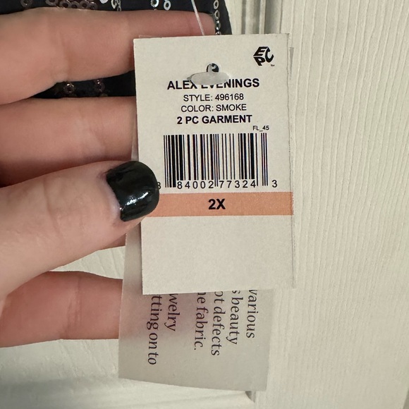 Alex Evenings Two Piece Sequin Set Blouse Color Smoke 2X NWT - Picture 5 of 7